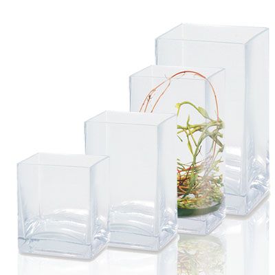 6"h x 6" x 4" CLEAR GLASS RECTANGLE VASE