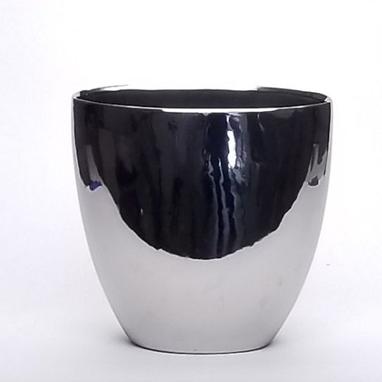 16"H X 16" X 5"  SILVER CERAMIC EYE SASSO LIKE VASE