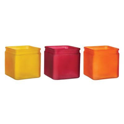 4" X 4" X4" SQUARE GLASS WITH LIP CAMPFIRE COLLECTION (PRICE PER EACH, BOX IS ASSORTED)