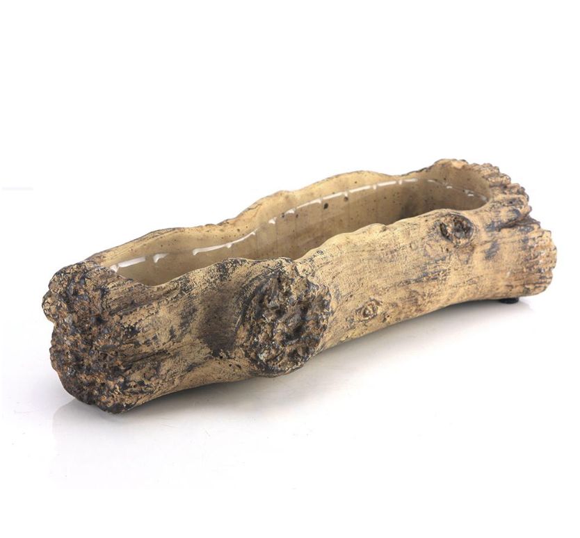 H- 3” D- 12.5” x 5” BROWN WOOD Ceramic Log Planter