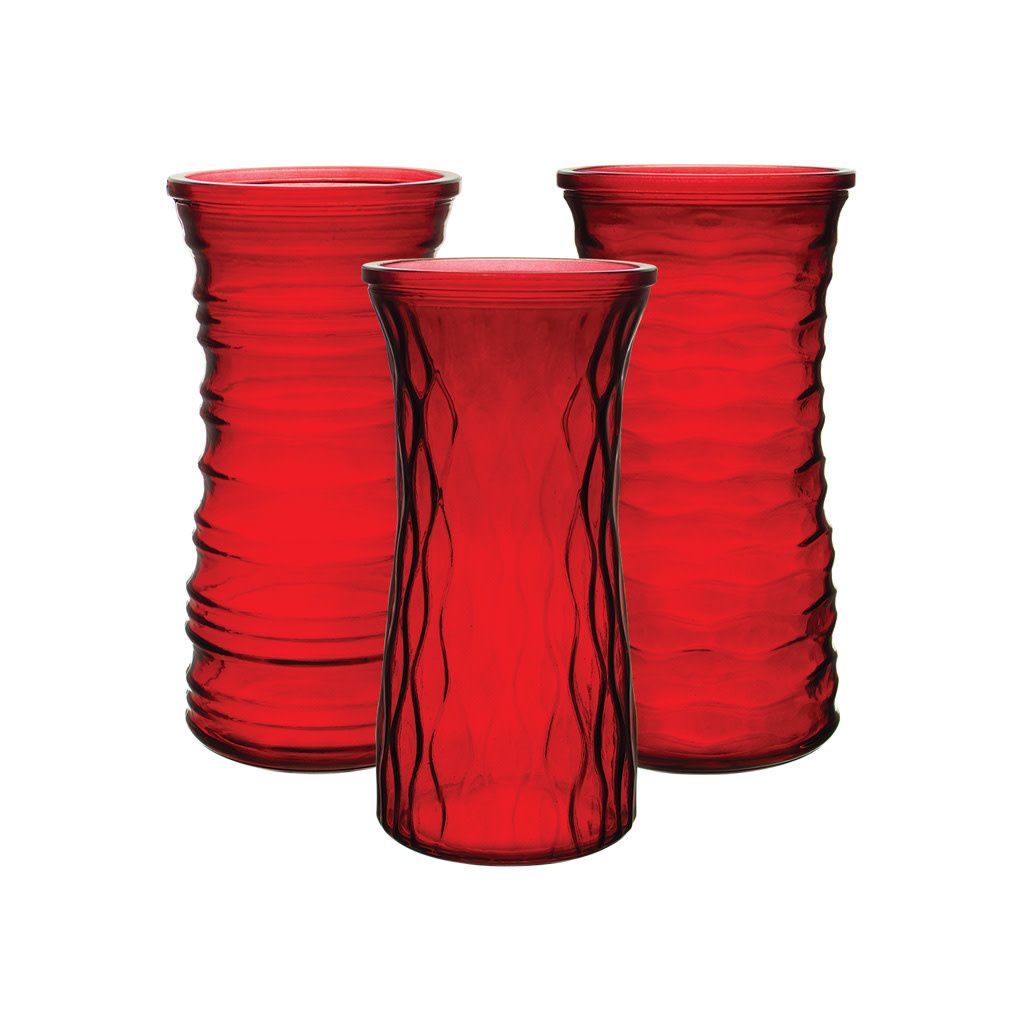 8.5” RED/ RUBY ROSE VASE ASSORTMENT