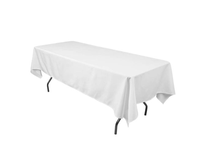 56" X 110" WHITE RECTANGLE POLYESTER TABLECLOTH, 1 PC/PACK
