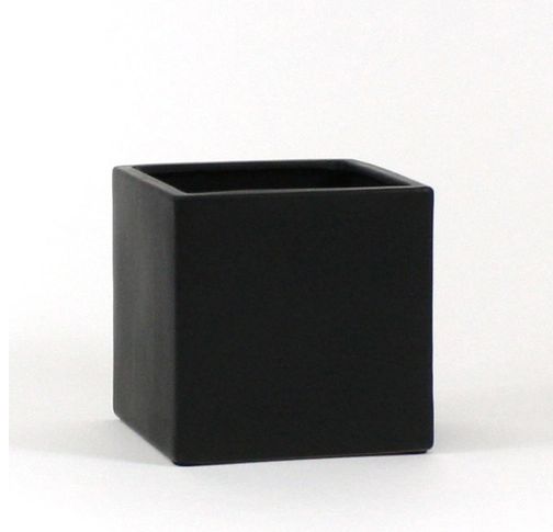 6”h x 7.5” x 7.5” MATTE BLACK CERAMIC CUBE VASE PLANTER