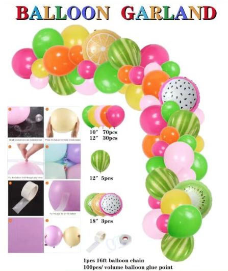 BALLOON GARLAND “FRUIT”, 60 SET, reg $14.99 50% 0ff