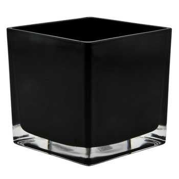 BLACK SQUARE GLASS VASE: 6""X6""OPEN,6""H