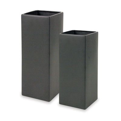 10"H X 5" X 5" MATTE BLACK CERAMIC SQUARE VASE POT