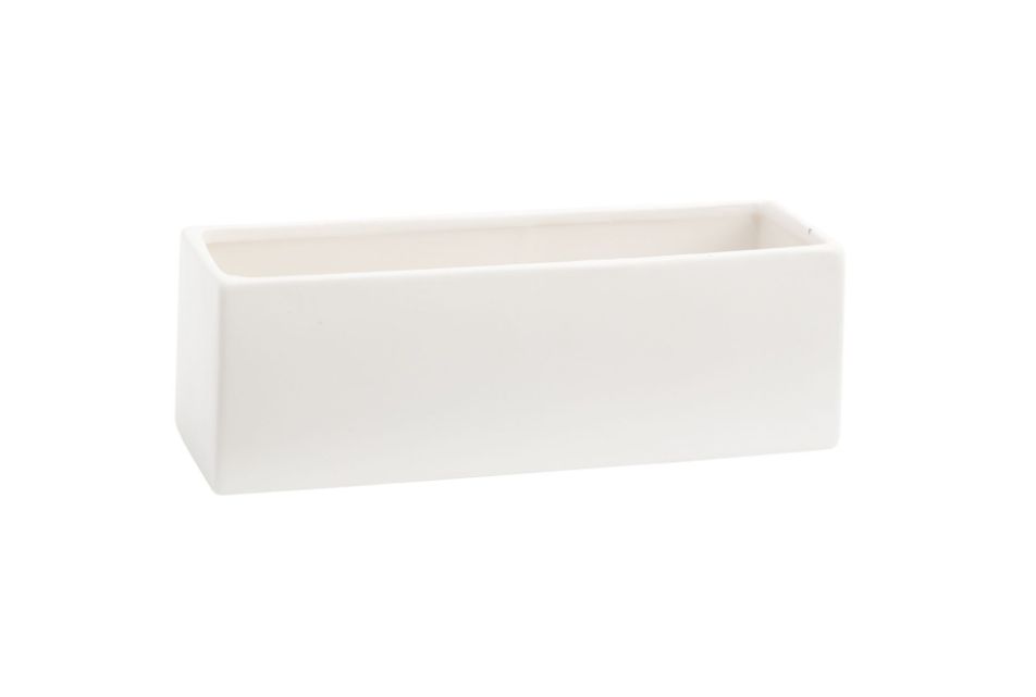 4”h x 12”l x 4” MATTE WHITE LOW RECTANGLE CERAMIC URBAN PLANTER (AD)