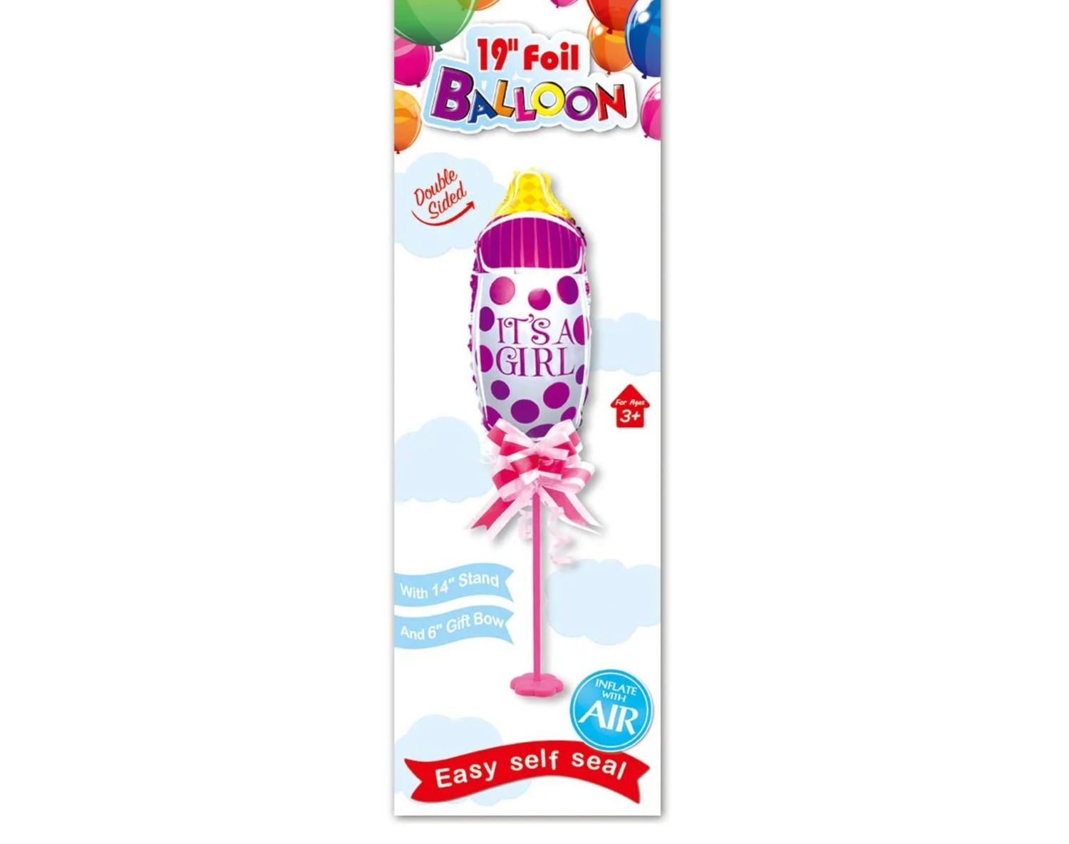 14'' FOIL BALLOON PINK BABY BOTTLE ON STAND reg $1.99
