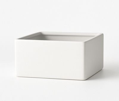 4"H X 8" X 8" MATTE WHITE CERAMIC LOW SQUARE POT VASE