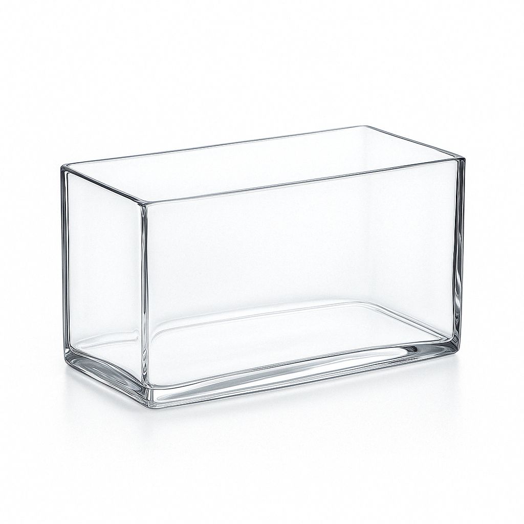 4"H X 8" X 4" LOW RECTANGLE GLASS VASE