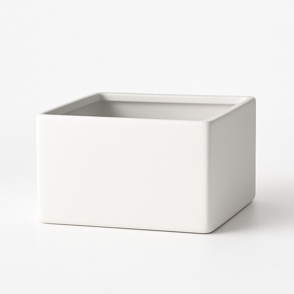 4"H X 6" X 6" MATTE WHITE CERAMIC LOW SQUARE POT VASE