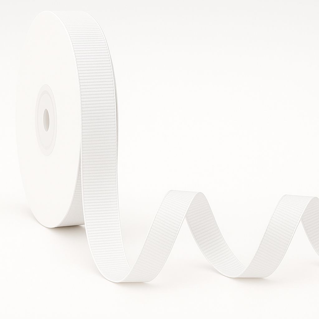 WHITE GROSGRAIN RIB 3/8”X50YRD.  ND