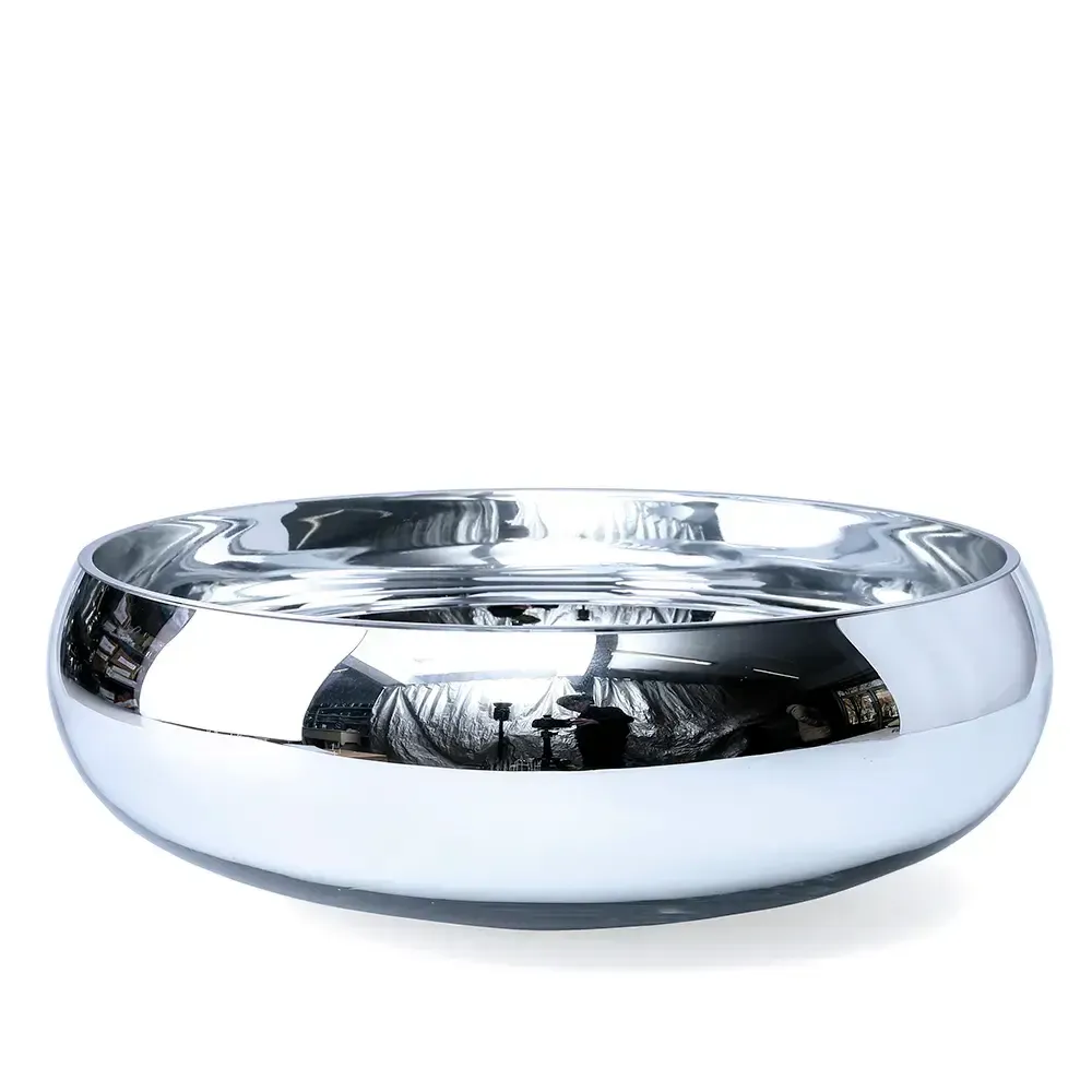 4"h x 12"d GLASS LOW BOWL SILVER CYLINDER