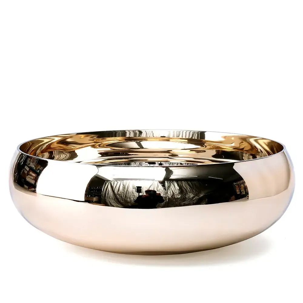 4"H X 12"D  GLASS LOW BOWL GOLD CYLINDER