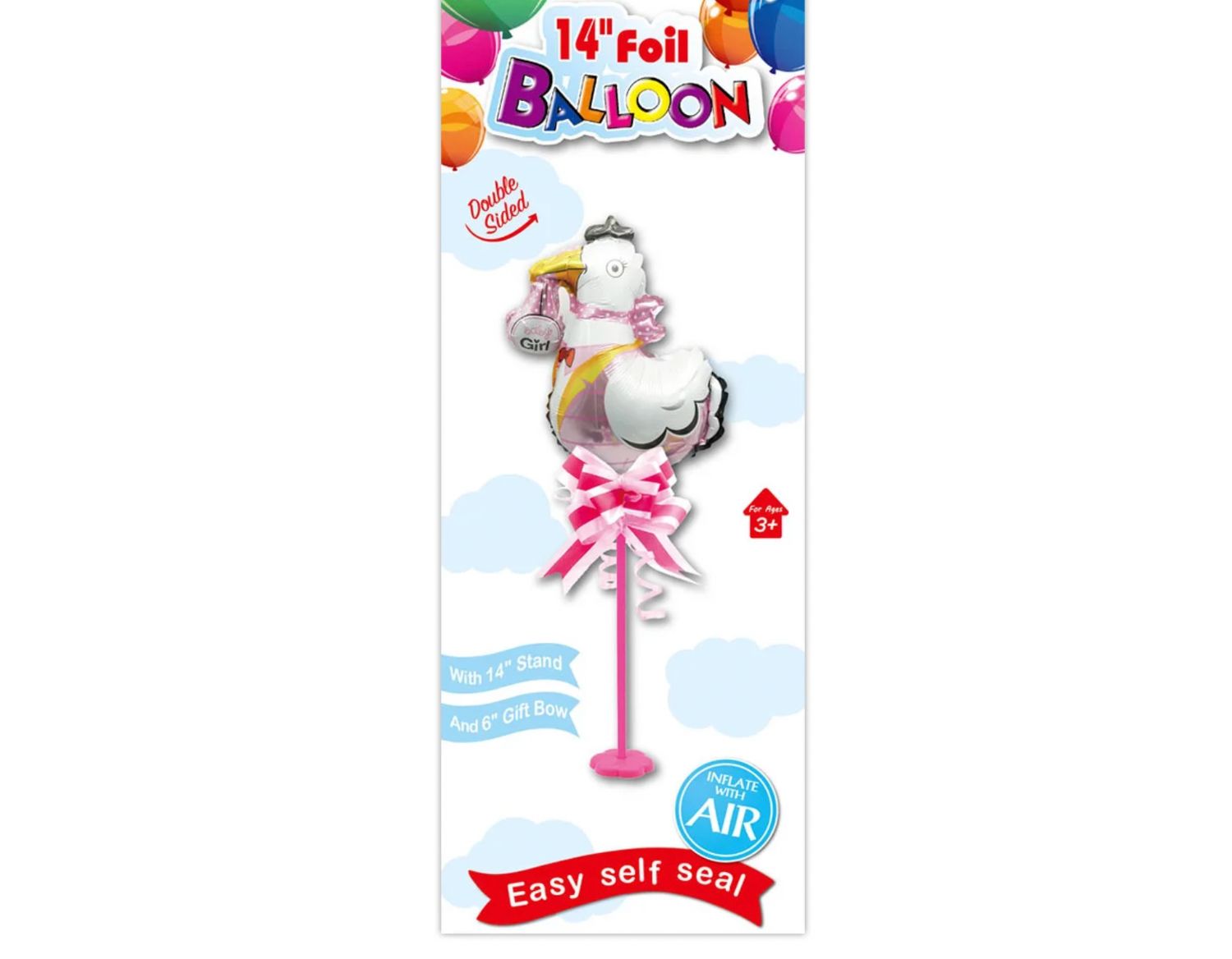 14" FOIL BALLOON STORK ON STAND reg $1.99