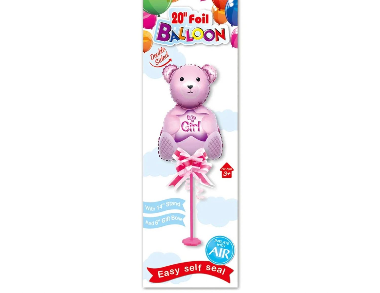 14'' FOIL BALLOON PINK BEAR ON STAND reg $1.99