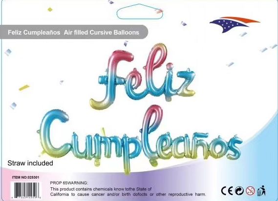 'FELIZ CUMPLEANOS" RAINBOW CURSIVE BALLOON KIT