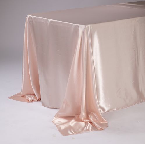 90  X 132'' BLUSH RECTANGULAR SATIN TABLECLOTH