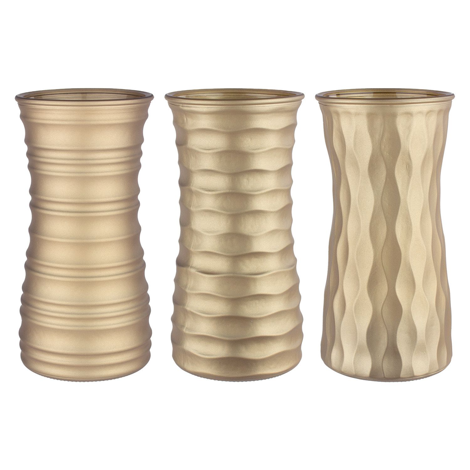 9 3/8"H X 4.25" MATTE METALLIC GOLD GLASS VASE (PRICE PER EACH, BOX HAS ASSORTMENT)