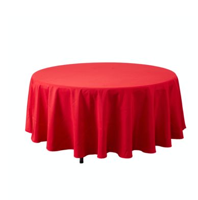 RED ROUND TABLE COVER POLYESTER 108'' reg $19.99