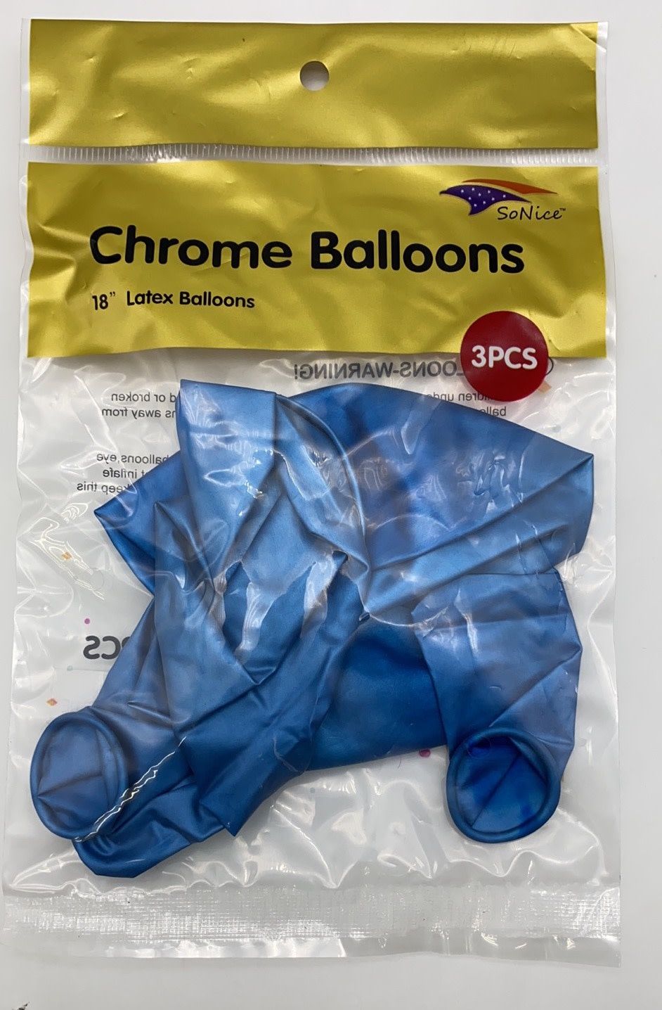 18'' CHROME BLUE BALLOON, 3 PIECES
