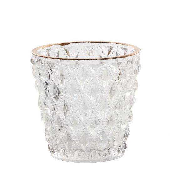 3.25"H X 3.5" CRISTAL GLASS VOTIVE 35761.00(24) 50% off was $6.50 now $3.25.