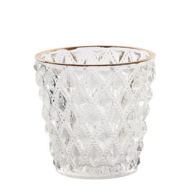 3.25"H X 3.5" CRISTAL GLASS VOTIVE 35761.00(24) 50% off was $6.50 now $3.25.
