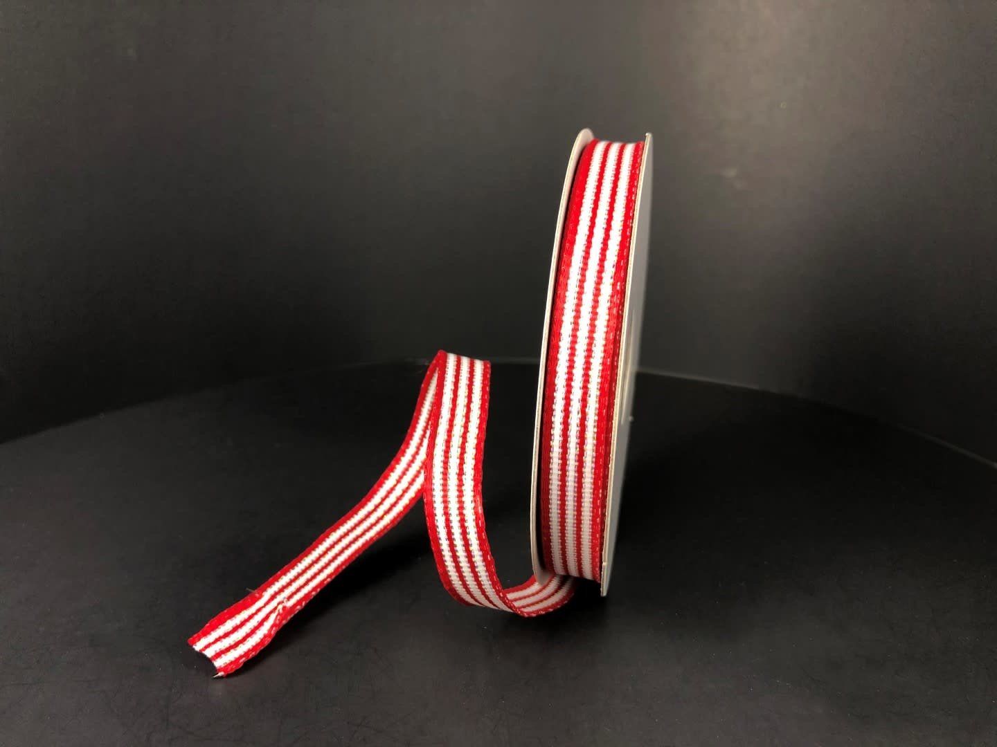 3/8'' X 10 YDS WIRED RED AND WHITE STRIPE GROSGRAINES