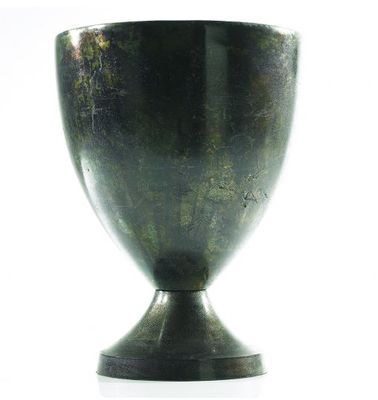 16”H X 12” BURNT SILVER ARSENAL METAL URN (AD)