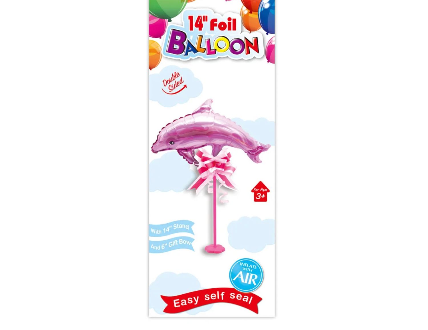 14'' FOIL BALLOON , PINK DOLPHIN ON STAND reg $1.99