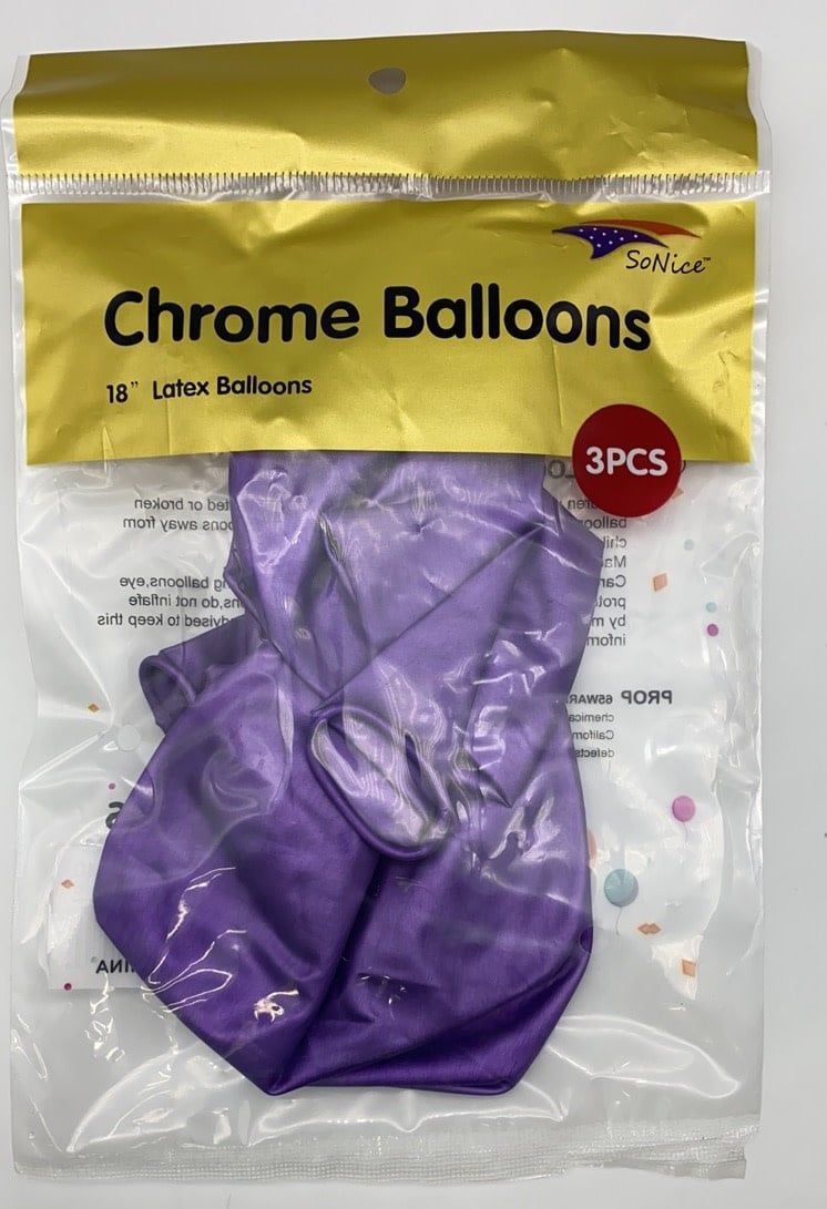 18'' 3 PACK PURPLE CHROME BALLOON