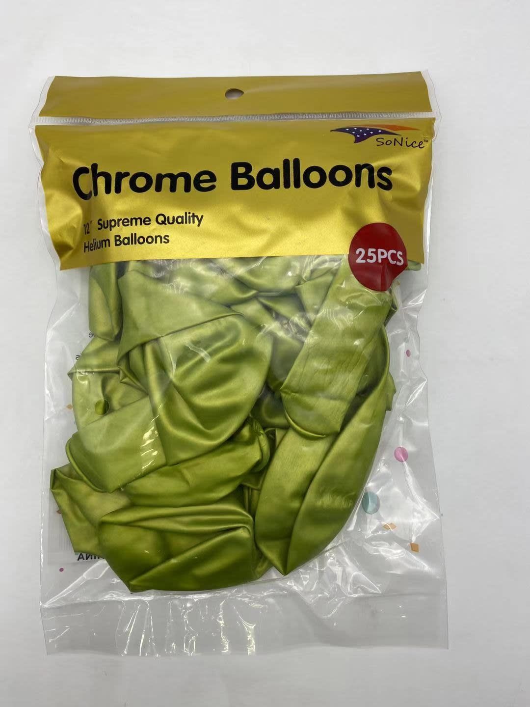 25 CT GREEN CHROME BALLOONS, 12 ''