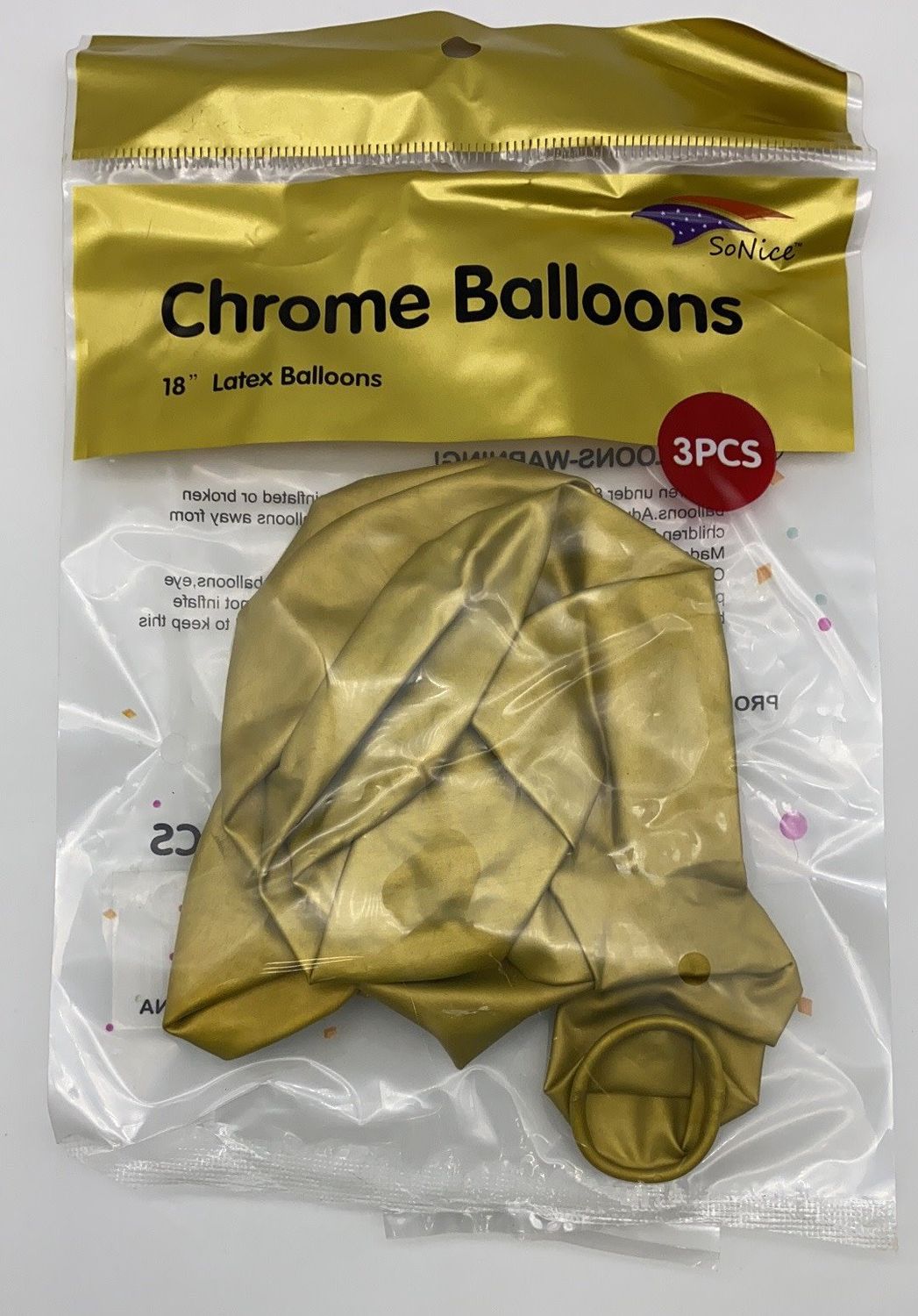 18'' GOLD CHROME BALLOON, 3 PACK
