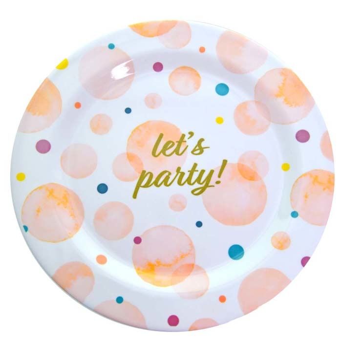 10.75'' MELAMINE PLATE "LET'S PARTY", reg $2.99