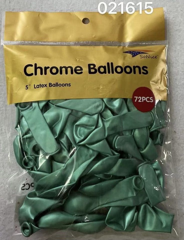 72 CT TURQUOISE 5'' CHROME BALLOON,72 pieces, reg $7.99