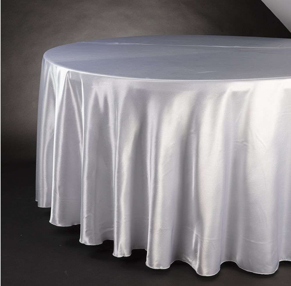 120'' ROUND WHITE SATIN TABLECLOTH
