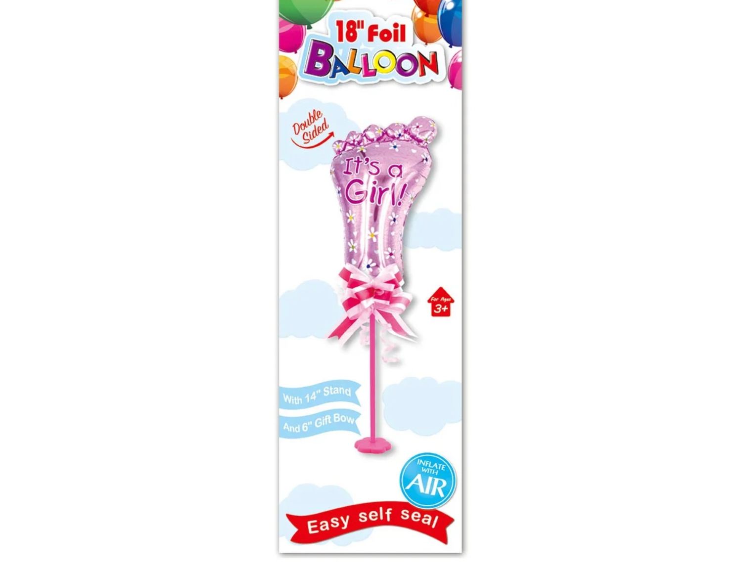 14'' FOIL BALLOON, PINK BABY FOOT ON STAND reg $1.99