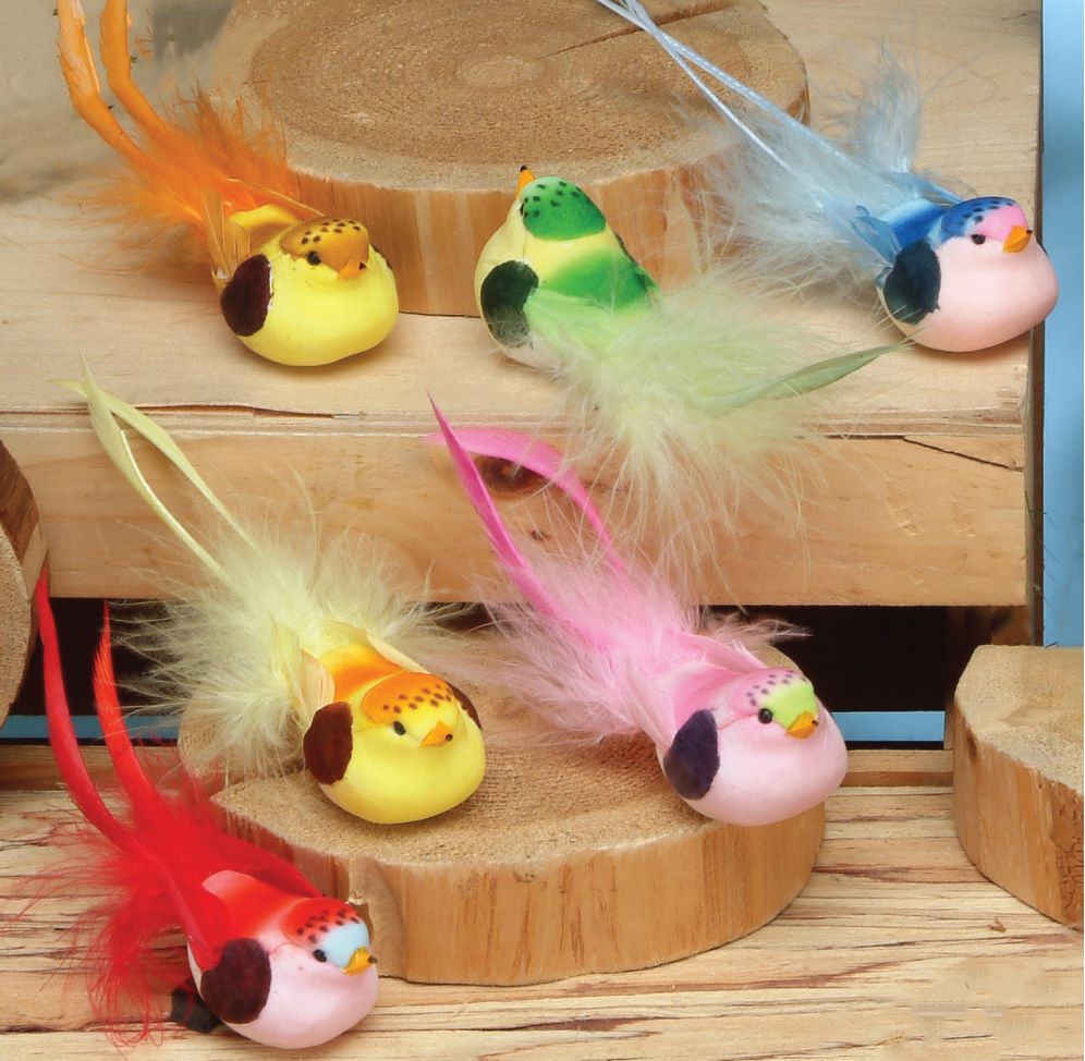 4" MUSHROOM FEATHER BIRD W LONG TAIL