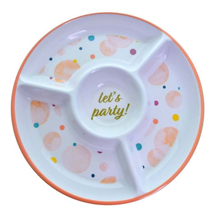 "LET'S PARTY" MELAMINE CHIP &amp; DIP TRAY, reg $7.99
