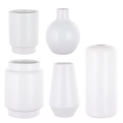 WHITE MOD BAUBLE BUD VASE ASSORTED STYLES PER CASE Heights 4"-6" openings 1"- 2 5/8" (PRICE PER EACH, BOX HAS ASSORTMENT)