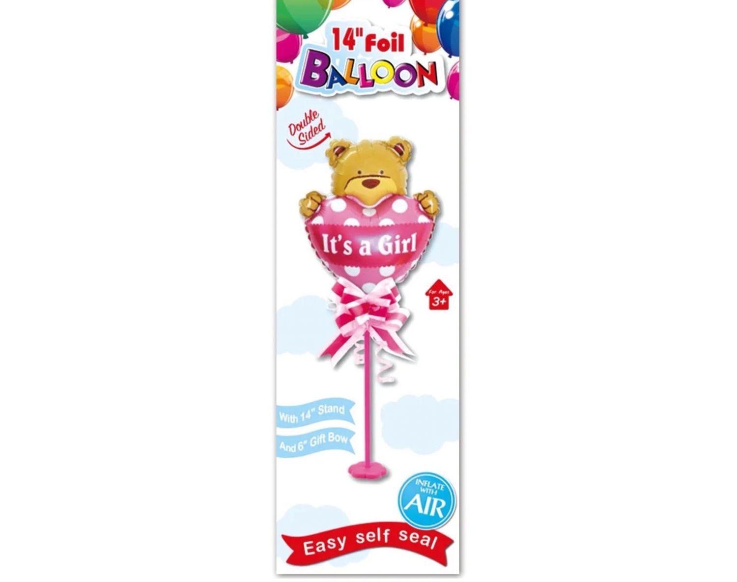 14'' FOIL BALLOON, BEAR, "ITS A GIRL" ON STAND reg $1.99