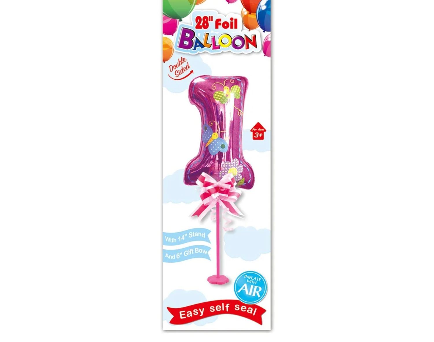 16'' FOIL BALLOON , PINK #1 ON STAND reg $1.99
