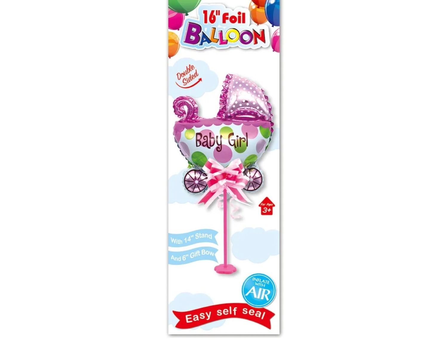 14'' FOIL BALLOON PINK BABY CARRIAGE ON STAND reg $1.99