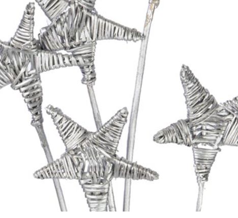 5 STEMS METALLIC SILVER BRANCH STARS, 3.5" - 4"