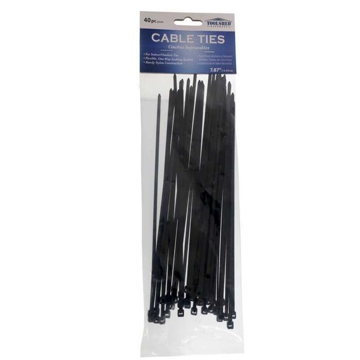 BLACK CABLE TIES, 40 PCS, 7.8''