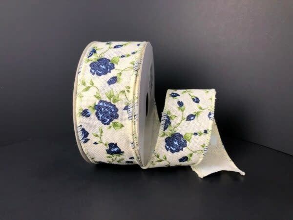 CANVAS/BLUE ROSES 1.5'' X 10 YDS