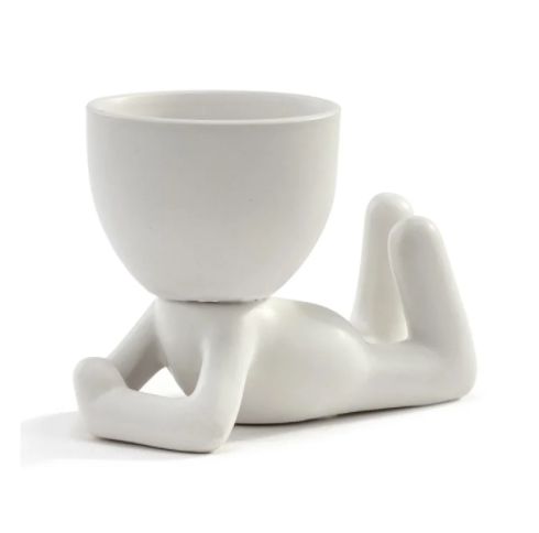 3.5"h x 4.75"L MATTE WHITE CERAMIC "POT HEAD" LAYING
