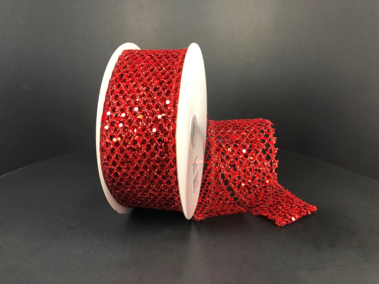 RED NET GLITTER 1.5'' X 10 YDS
