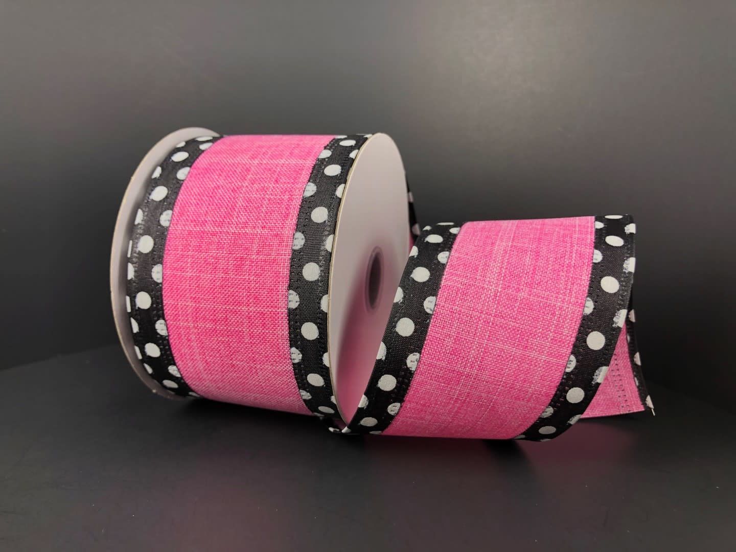 PINK LINEN/BLK-WHT DOT ,2.5'' X 10 YDS