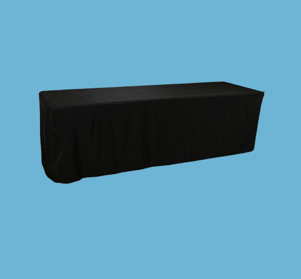 72" X 29" FITTED FULL DROP TABLECLOTH, BLACK, nd